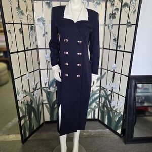 Danny & Nicole Navy Midi Dress with White Collar and Cuffs